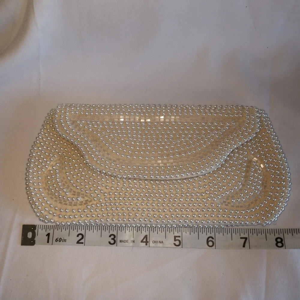 Bon Soir Italian Beaded Clutch Purse Faux Pearl Bugle Beads Vintage AS‎ IS